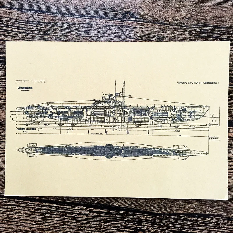 RZJ-004 Винтаж крафт-бумага &quotUbootlyp VII C подводная лодка&quot наклейки на стену домашний