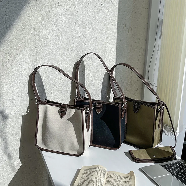 

Popular Durable Single Shoulder Leisure Small Square Women's Underarm Fashion Trend Splicing Canvas Bag