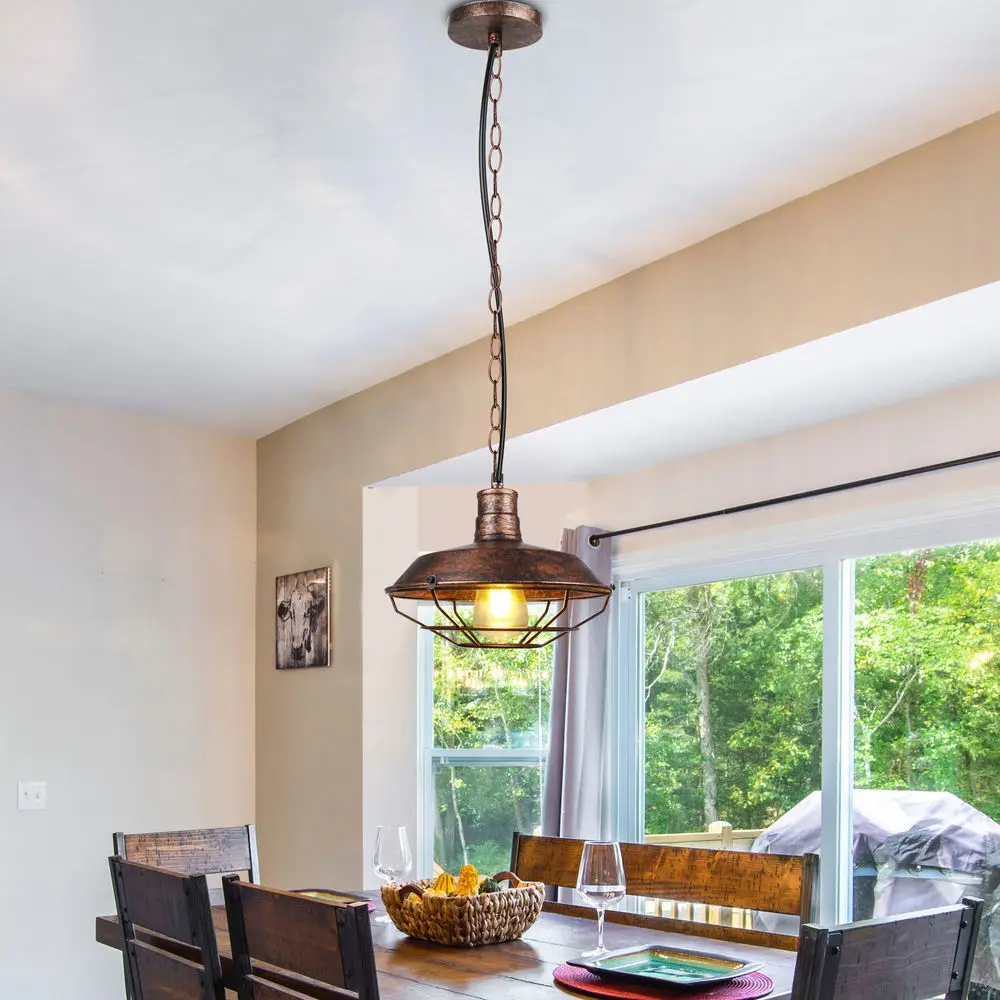 

American Loft Industrial Retro Iron Pendant Lights Vintage Dining Room Bar Cafe Pot Cover Netting Hanging Light Decor Lamps E27