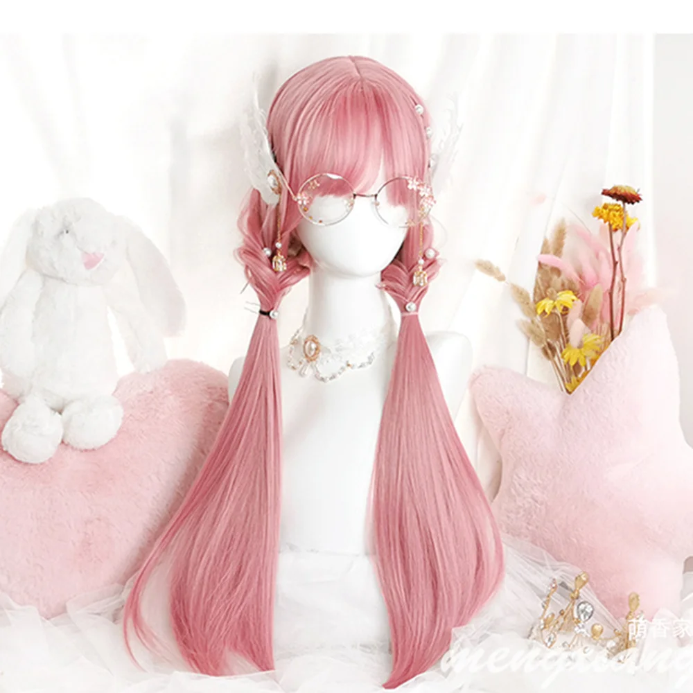 

CosplayMix 73CM Halloween Party Heat Resistant Hair Lolita Bangs Long Straight Cherry Pink Cute Synthetic Cosplay Wig+Cap