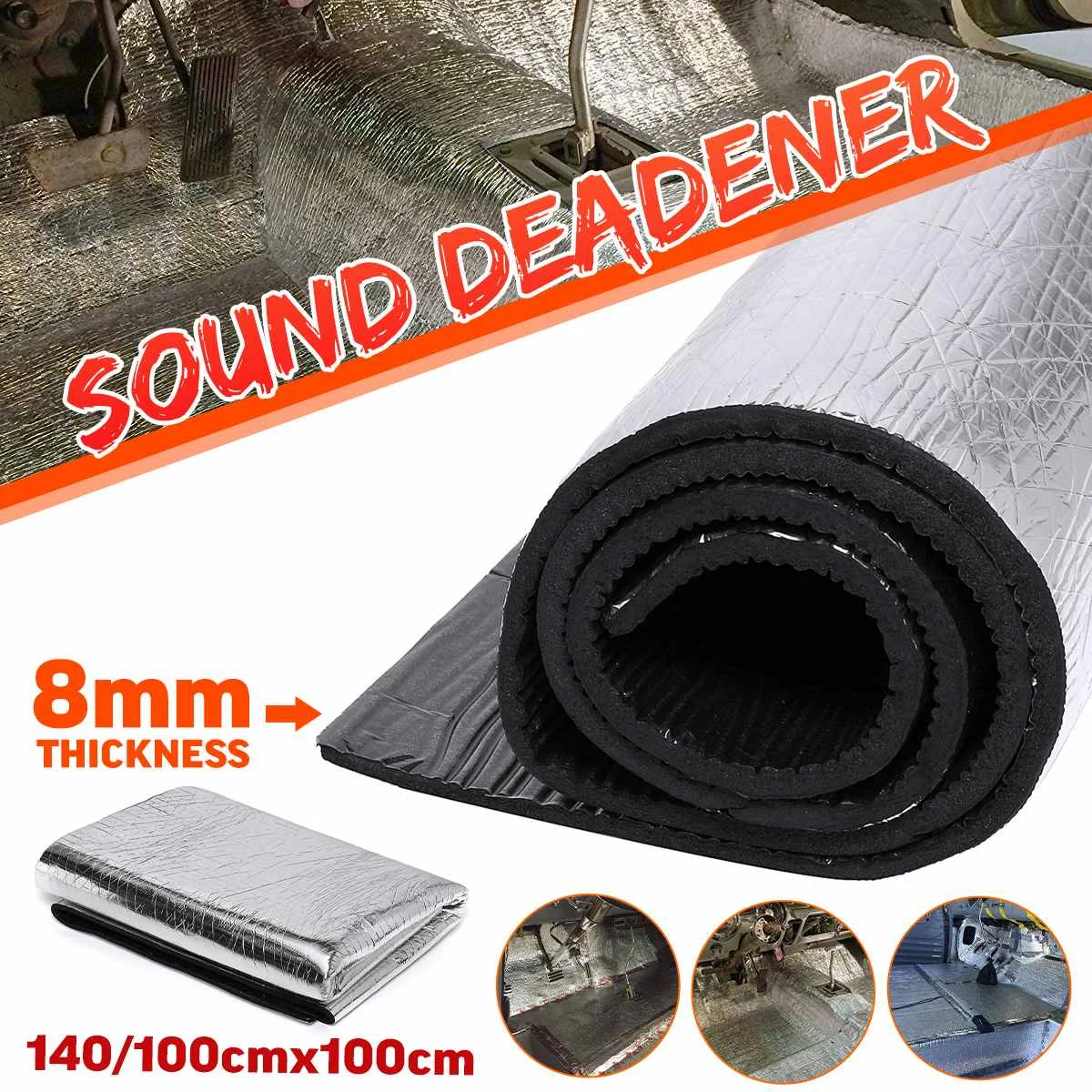 

100/140x100cm 8mm Car Sound Deadening Pad Aluminum Foil Muffler Cotton Heat Resistant Noise Proofing Sound Deadener