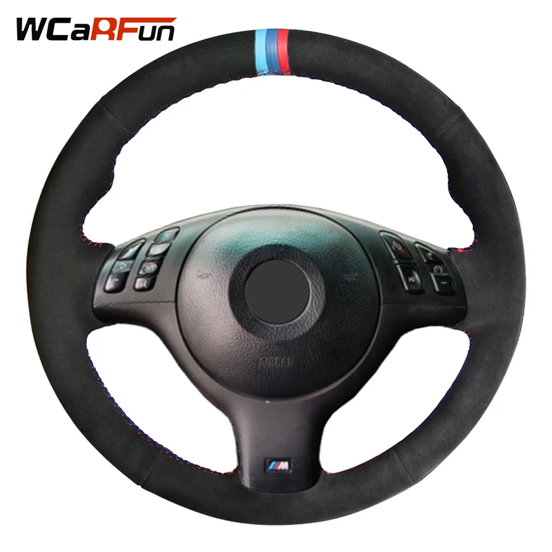 

WCaRFun сделай сам, 3 цвета, полоски, черная замша чехол рулевого колеса автомобиля, для BMW E46 M3 E39 330i 540i 525i 530i 330Ci 2001 2002 2003
