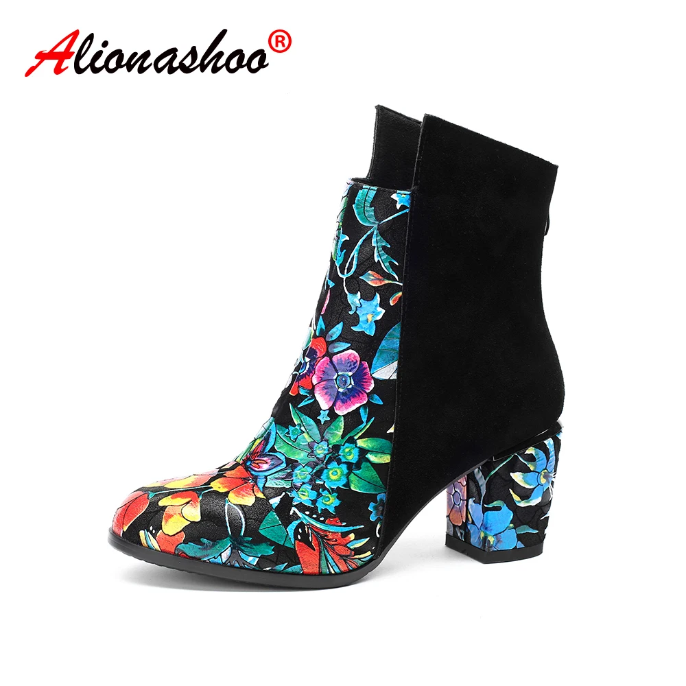 

Botas Femininas De Inverno Chinese Style Ethnic Women's Winter Black Boots Thick Heels Rubber Boots Shoes Woman Large Size 34-43