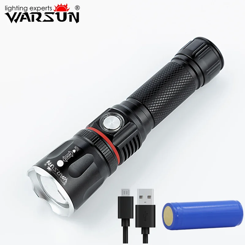 

WARSUN 528 Outdoor 1KM High Powered Self Defensive Rechargeable USB Charging Torch Light Mini Tactical Led Flashlights