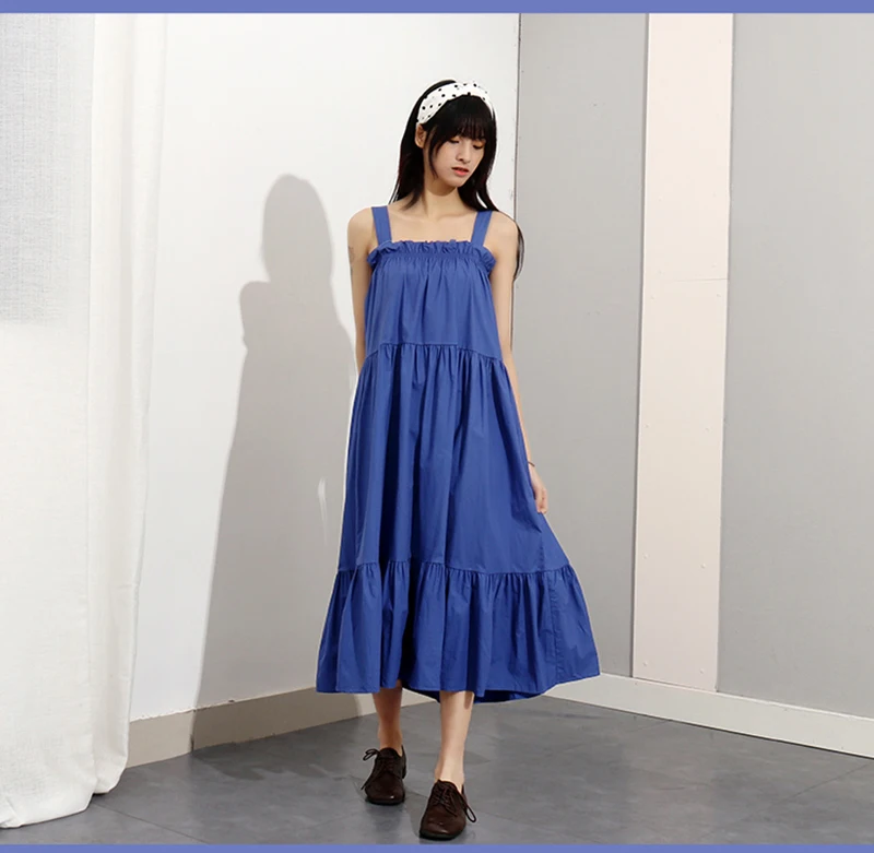 Женское платье средней длины с оборками пляжный Однотонный сарафан из хлопка до