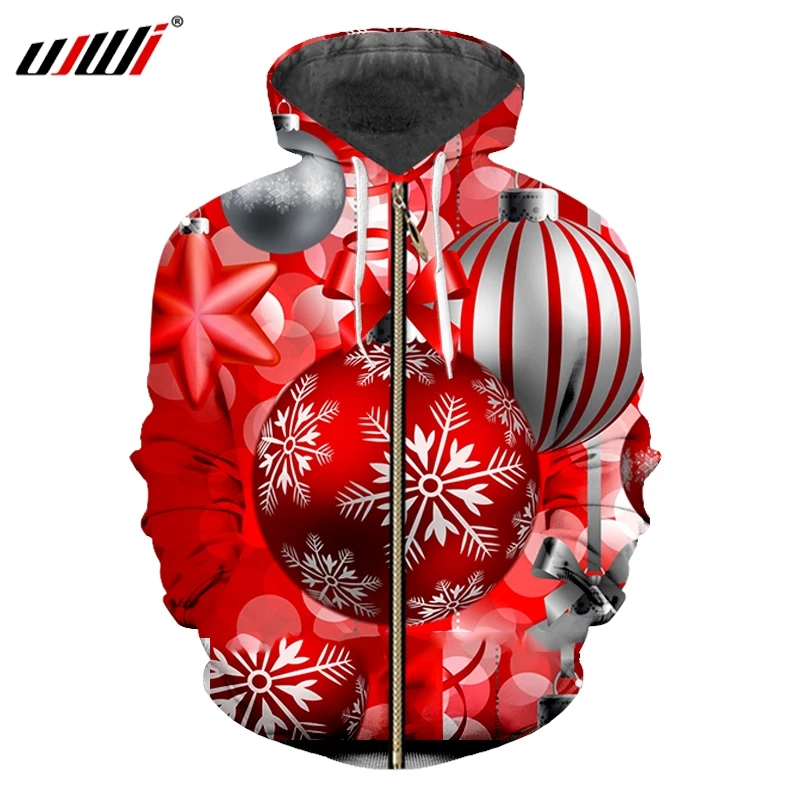 

UJWI Рождественская одежда с 3D принтом, толстовки на молнии для мужчин и женщин, Красная рождественская толстовка на молнии, уличная одежда в стиле Харадзюку, повседневная верхняя одежда