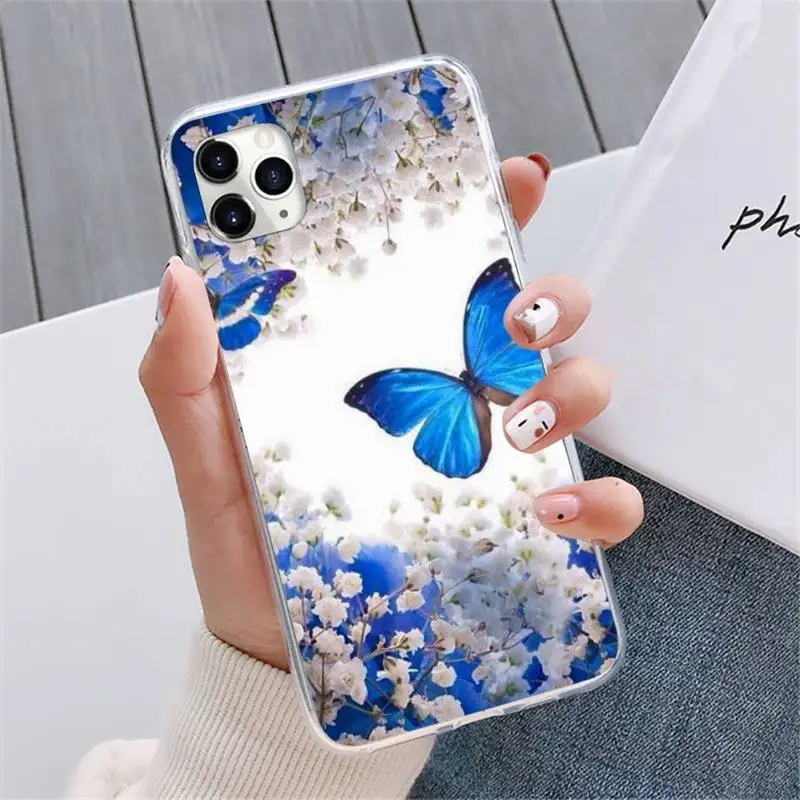 

Bling blue butterfly Phone Case For iphone 12 5 5s 5c se 6 6s 7 8 plus x xs xr 11 pro max mini