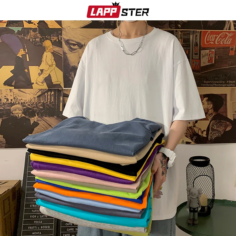 

FAKUNTN Men Harajuku Solid Graphic Tshirts 2021 Summer Men Colorful Streetwear T-shirts High Quality Cotton Funny Vintage Tops
