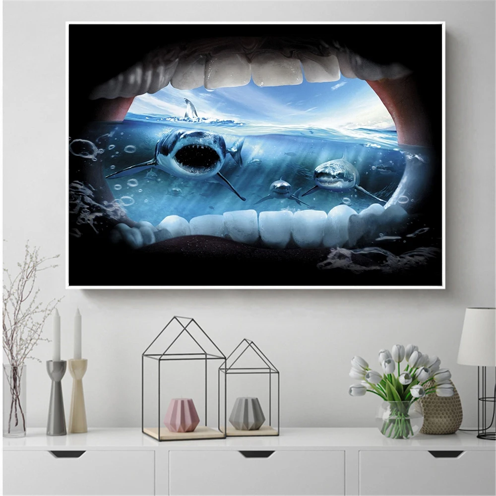 Настенное художественное украшение с юмором мультяшными морскими акулами
