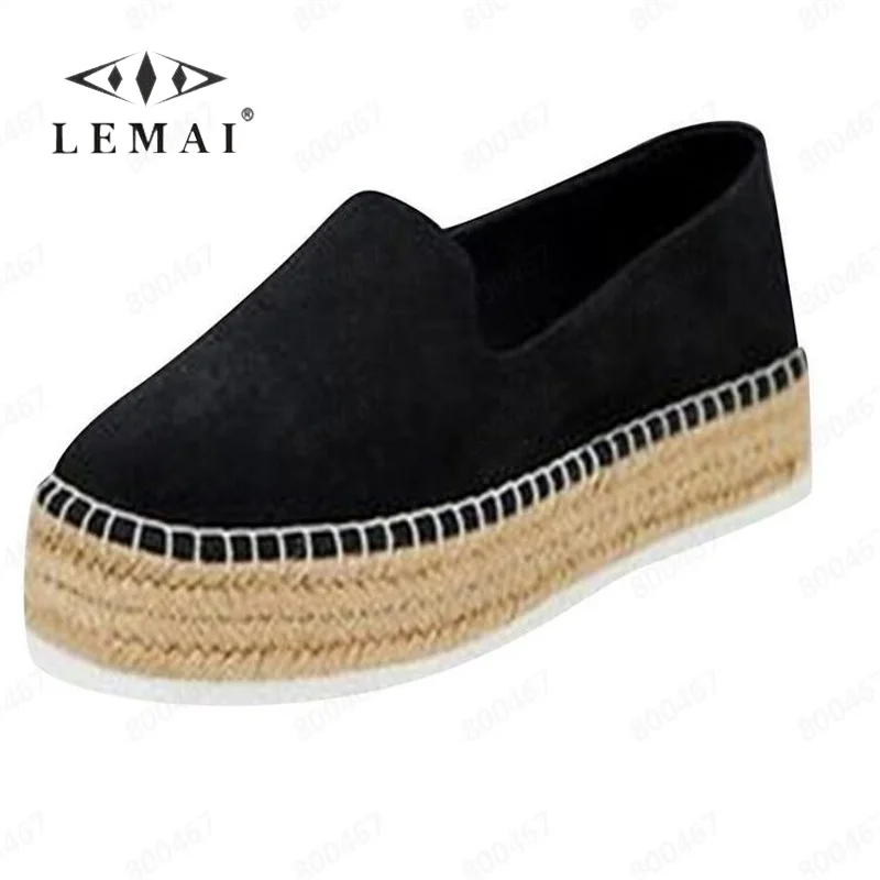 

Autumn Round Toe Women's Flat Platform Shoes Casual Slip-on Loafer for Women Solid Color Rubber Sole Black Flat Shoes Size 35-43
