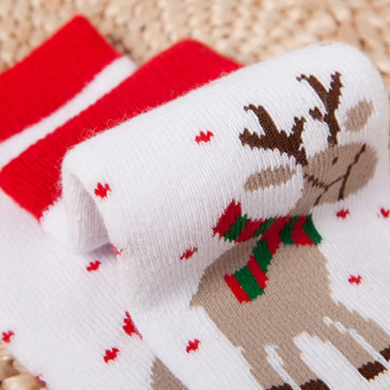 1 Pair Autumn Winter Christmas Gift Baby Kids Cotton Warm Thick Socks Floor socks Toddler Boys Girls Cute Cartoon Elk Socks