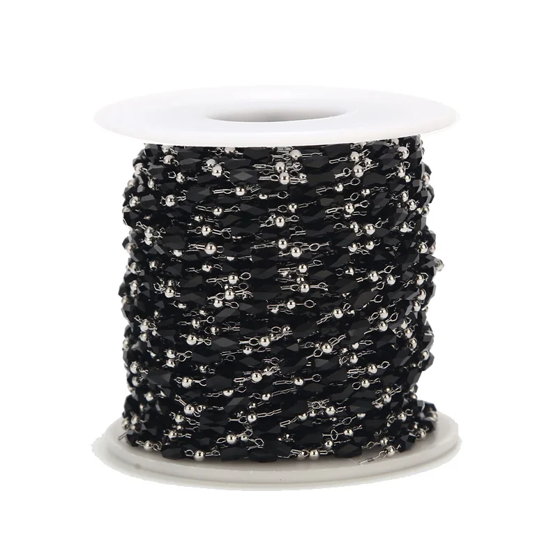 Новые цепи из нержавеющей стали с круглыми стеклянными бусинами цепь для