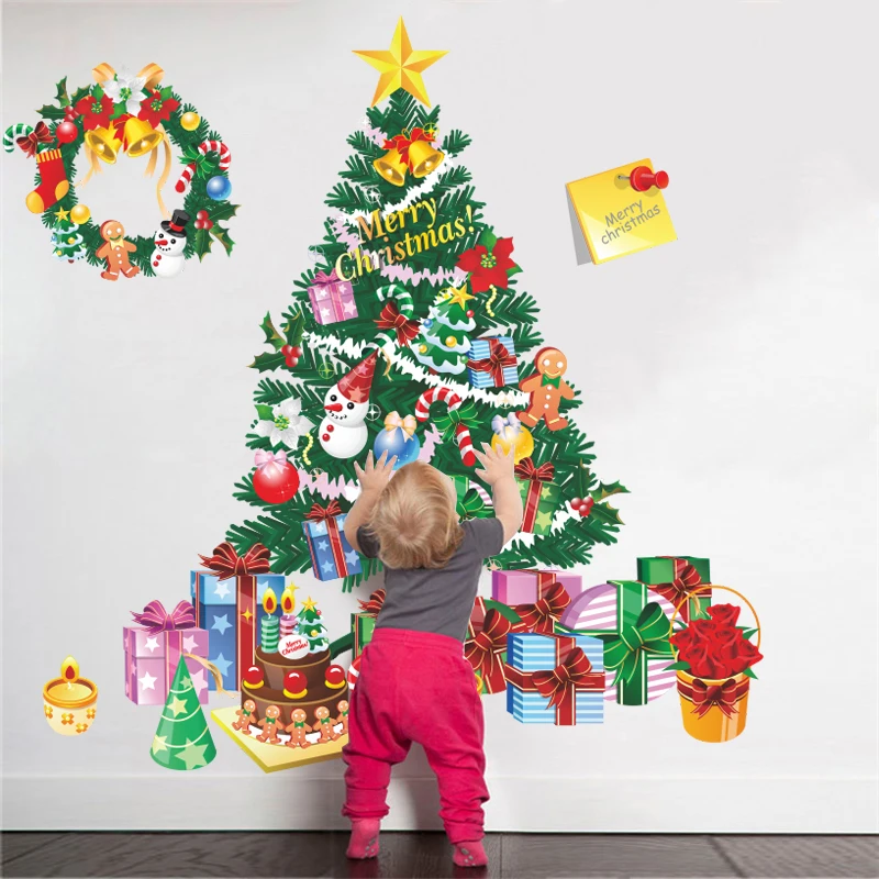 

2022 merry christmas tree bell festival gift wall decals home decor kids rooms cartoon pvc wall stickers new year posters art
