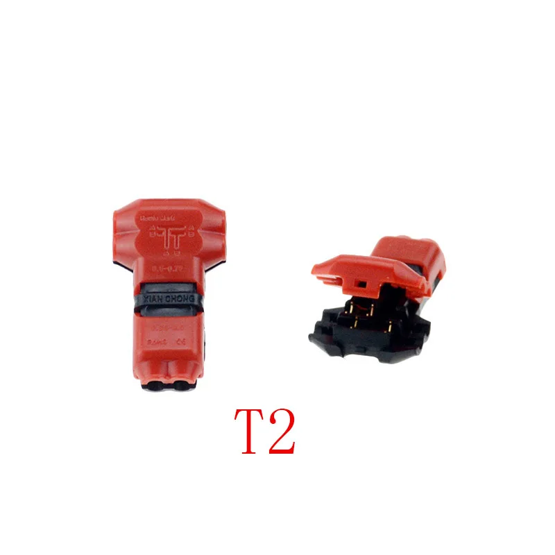 RED T2 5pcs Spring Connector wire with no welding no screws Quick Connector cable clamp Terminal Block Easy Fit for led strip - Color: RED T2