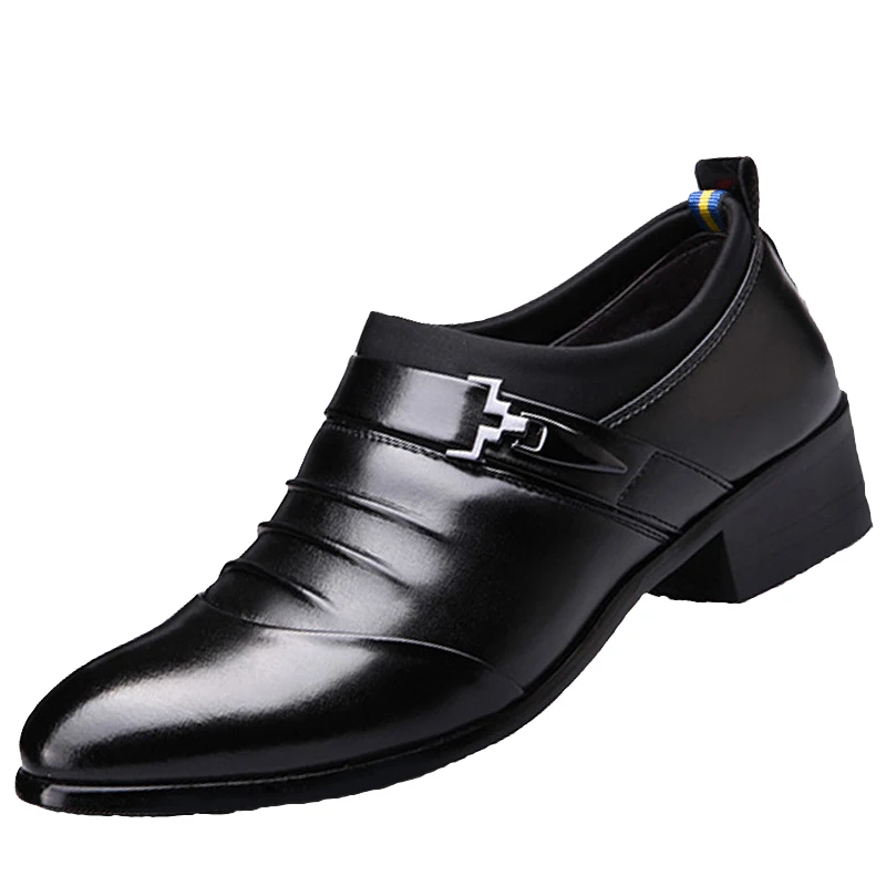 

Men's PU Leather Shoes Low Heel Trend Fashion Casual Suit Breathable Of Wear-Resistant Party Business Office Formal Shoes Spring