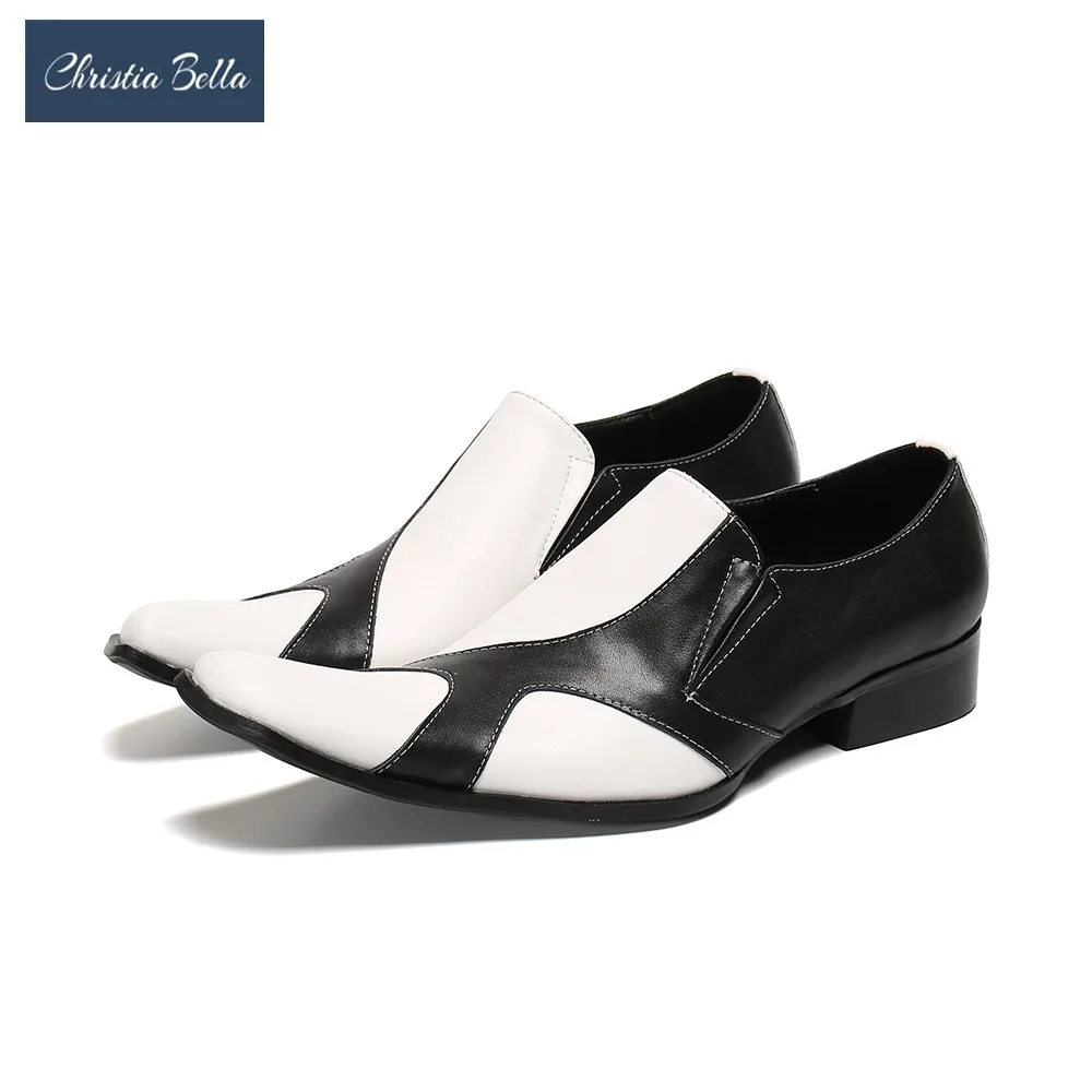 Christia Bella черный белый цвет Мужские туфли из натуральной кожи Свадебная вечеринка