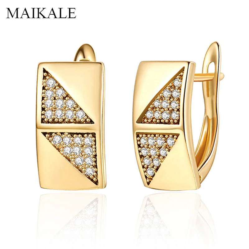 

MAIKALE Fashion Design Square CZ Stud Earring Gold Color Plated Gem Stone Cubic Zirconia Earrings for Women Classic Jewelry Gift