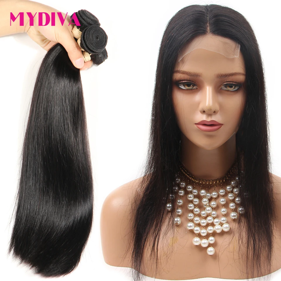 

Brazilian Straight Hair 2 Bundles With Closure Middle Part Lace Closure Pre Plucked With Wig Cap Remy Human Hair Extension