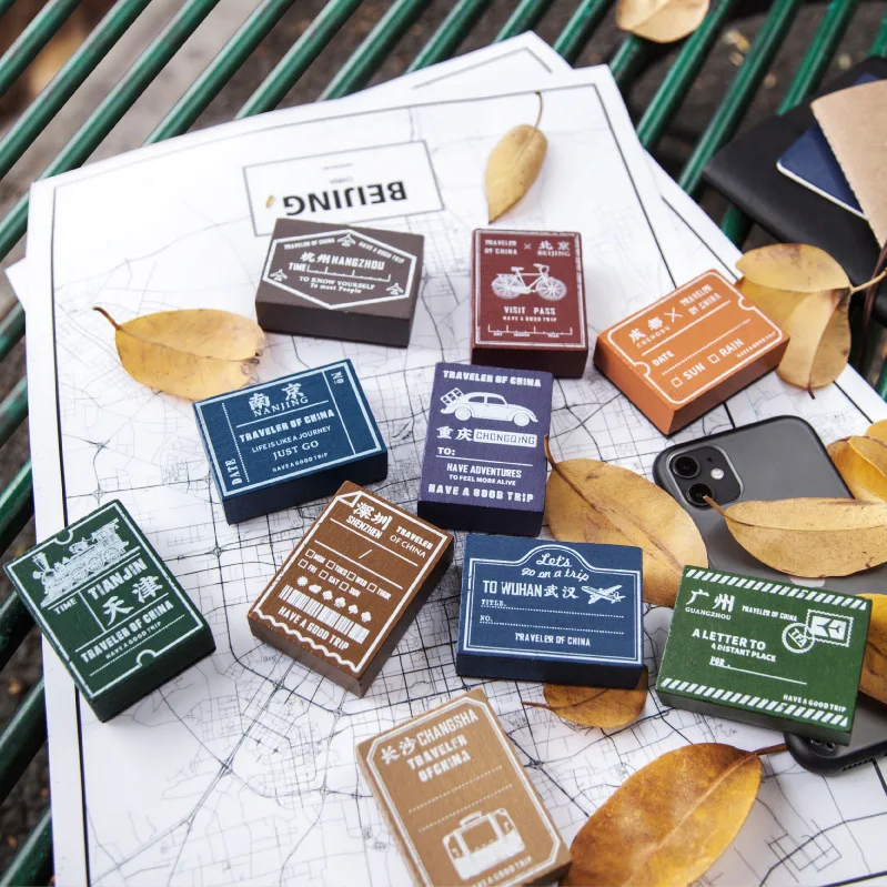 Винтажные деревянные ручки Китай город серии штамп DIY Деревянные и резиновые