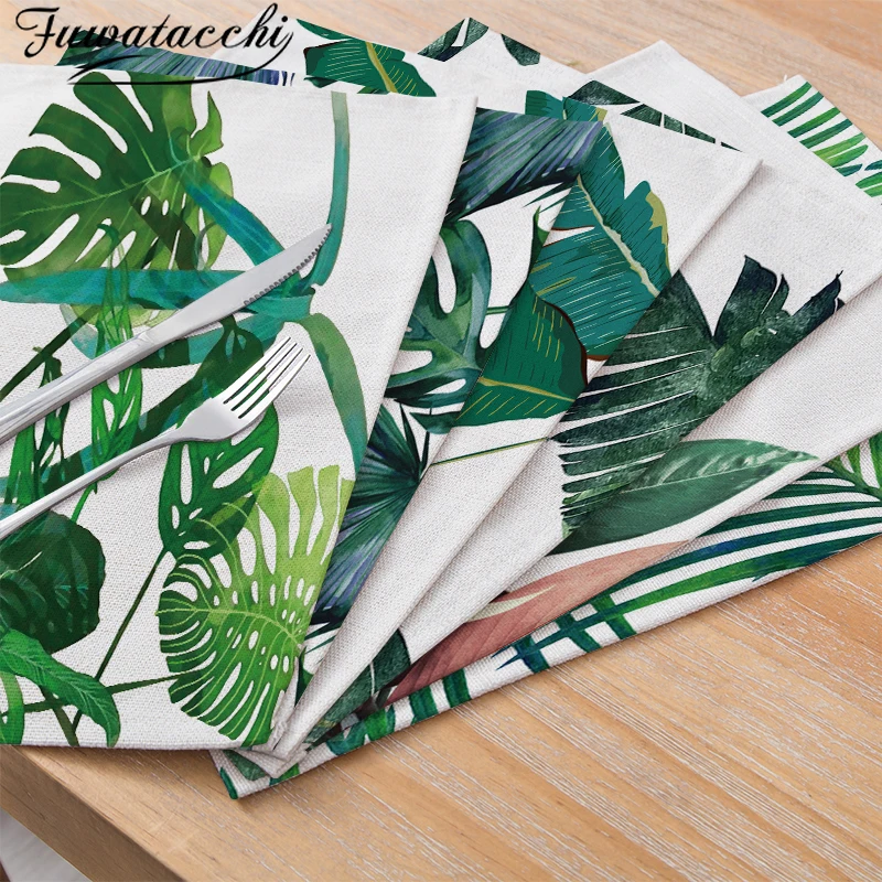

Fuwatacchi Green Leaves Decor Tableware Durable Dinner Table Placemat Tea Party Kitchen Accessories Bowl Cup Pads Drink Coasters