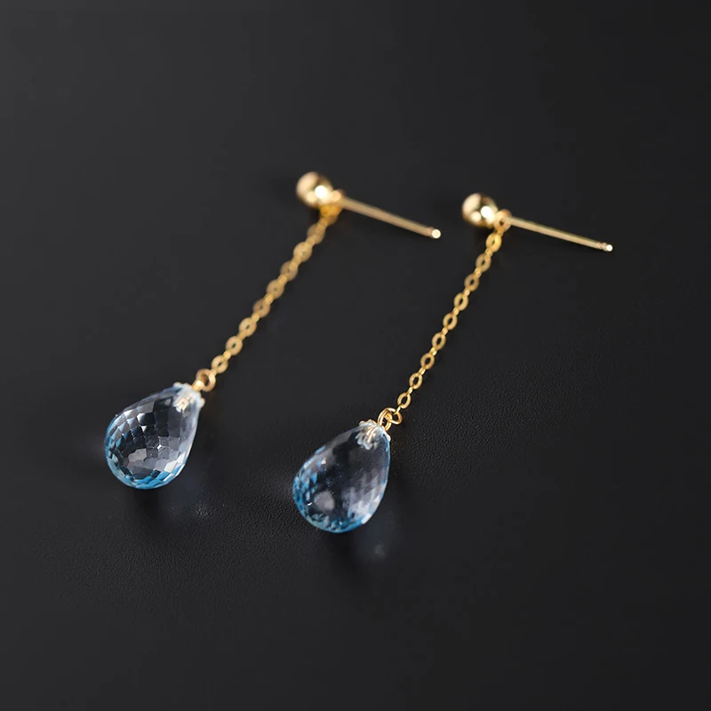 

DAIMI Sky Blue Topaz Earline Female Genuine Yellow 18K Gold Earrings DIY Gift For Girlfriend
