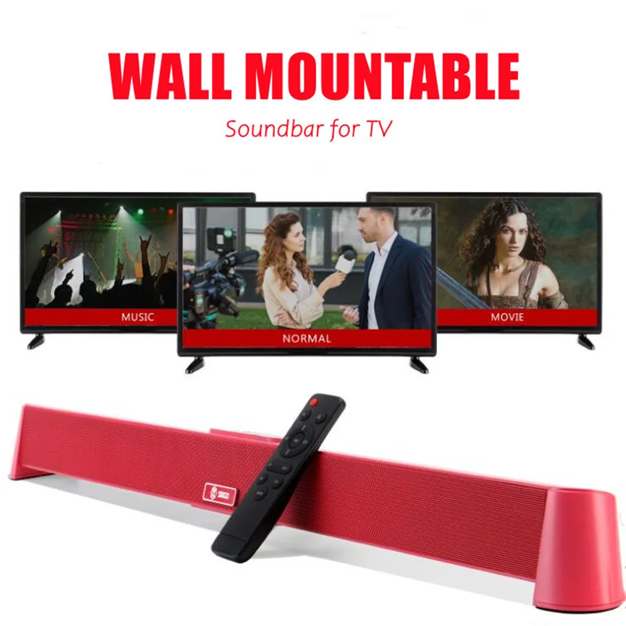 

Red Wall Mountable Home Theater Surround Sound System Soundbar With Subwoofer Music Center Column Bluetooth Speaker 60W For TV