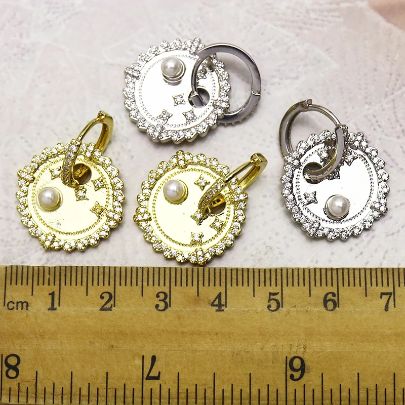 

5 Pairs Round Dangle earrings Pave Pearl circle shape earrings women jewelry Fashion Drop earrings Gift for women jewelry 51277