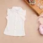 Летний топ для девочек, 2018, детские белые блузки без рукавов, черные рубашки с бантом для девочек-подростков, школьная шифоновая кружевная блузка, От 2 до 16 лет