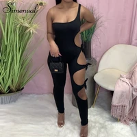 simenual side bandage one shoulder fitness rompers womens jumpsuit sporty baddie fashion pure color jumpsuits summer overalls