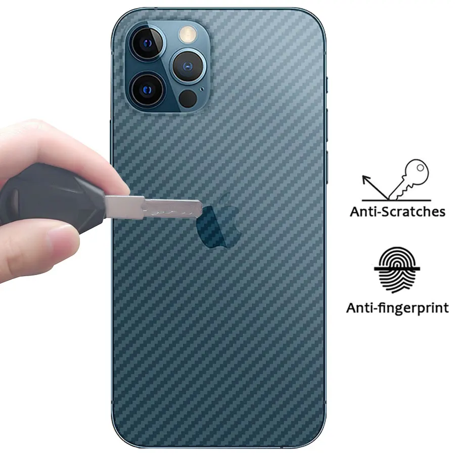 2Pcs Carbon Fiber Matte Back Film For iPhone 14 13 12 Mini 11 Pro XR X XS Max 7 8 Plus SE3 Transparent Scratch Resistant Sticker