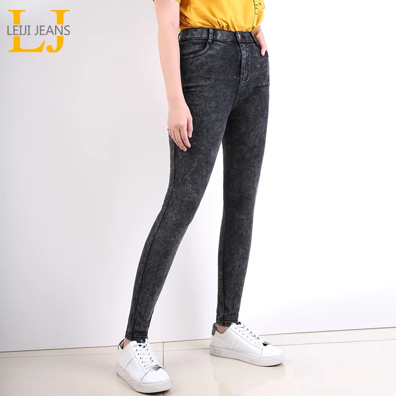 Женские облегающие джинсы LEIJIJEANS, классические высокоэластичные черные джинсы средней посадки со снежинками, модель 9259 большого размера