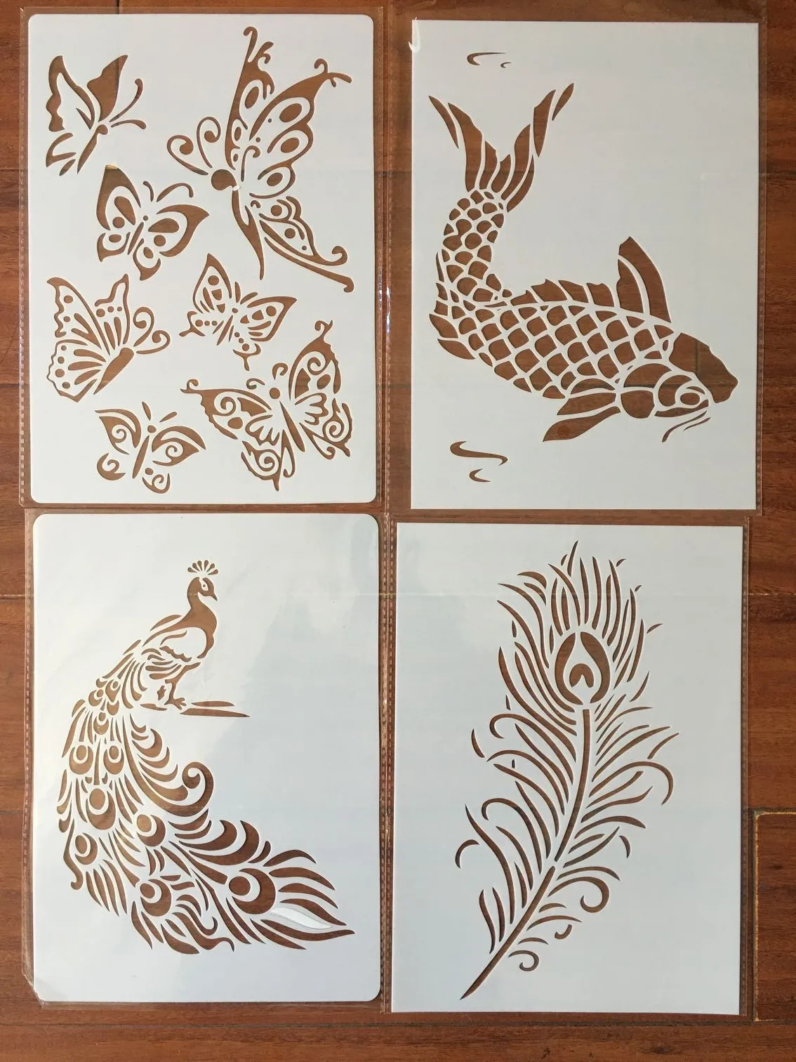 4 шт./компл. A4 перо павлина рыба бабочка трафареты окраска тиснение Скрапбукинг