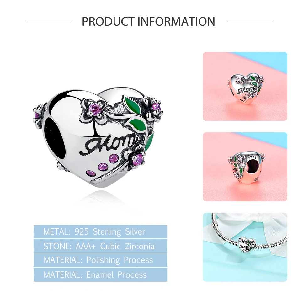 Подходят оригинальный талисманы браслет 925 пробы серебро мама шарма сердца