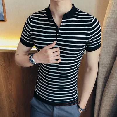 Новинка 2020 красивая полосатая рубашка поло с коротким рукавом мужская