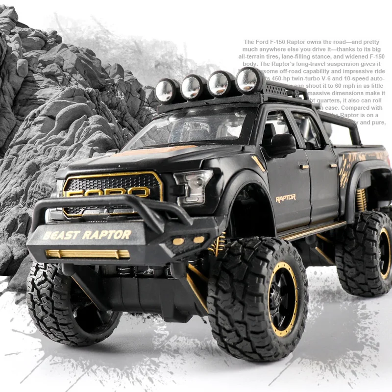 Hot 1:28 scale wheels Ford F150 Raptor metal model with light and sound Pickup truck diecast car pull back alloy toy collection