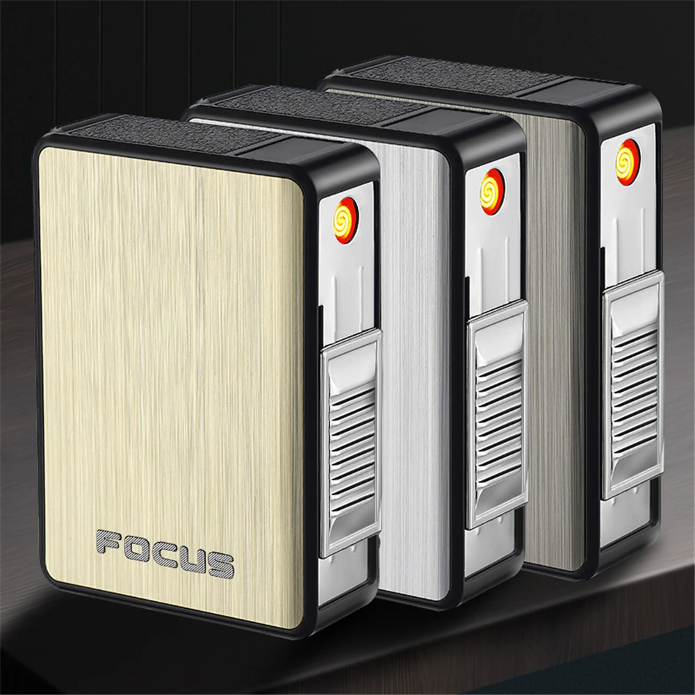 

Portable Cigarette Case With Lighter 20pcs Cigarette Holder Waterproof Cigarette Box USB Rechargeable Electric Lighter Men Gifts
