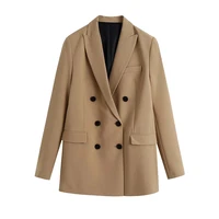 female outerwear chic tops women fashion office wear double breasted blazers coat vintage long sleeve pockets