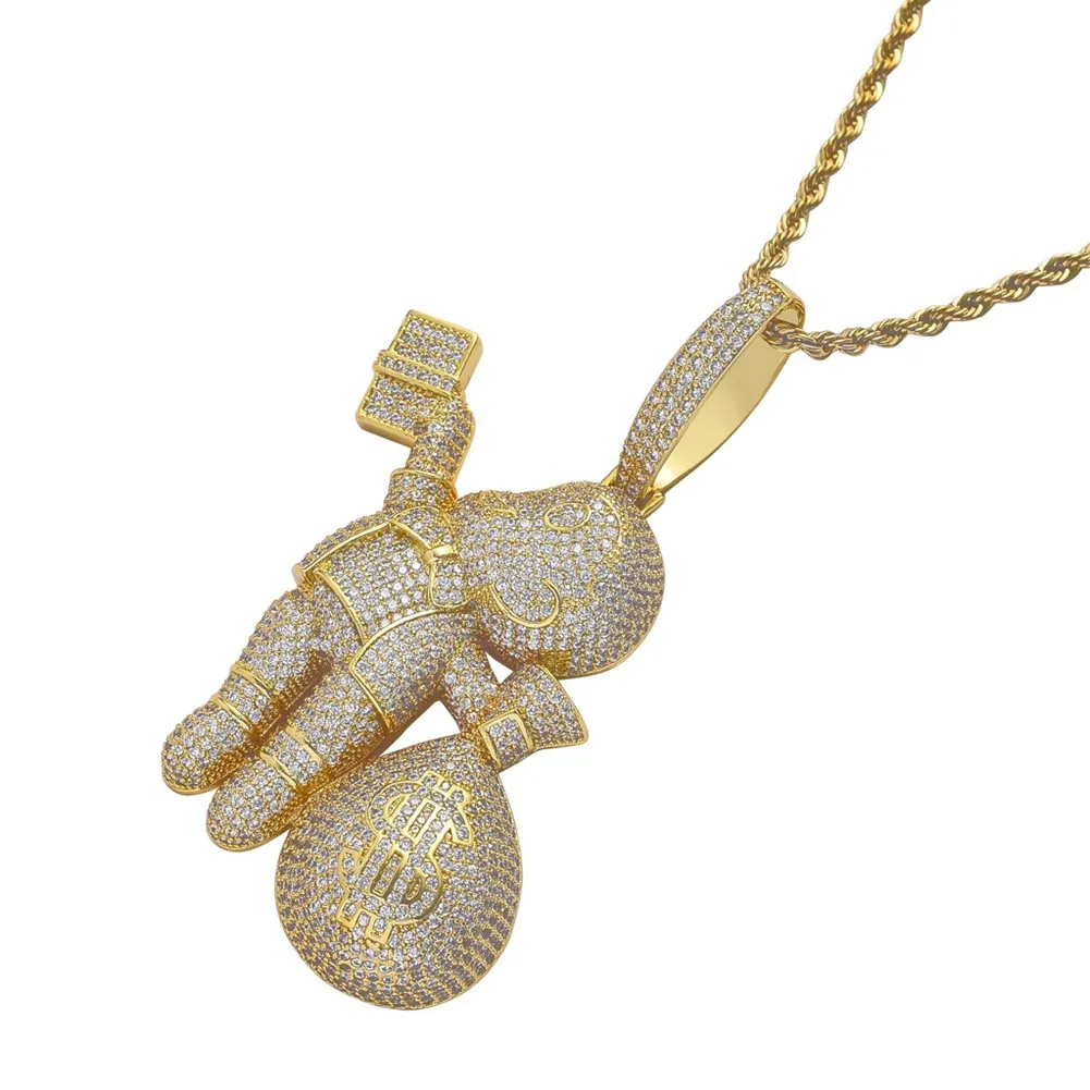 Iced Out сумка для денег кулон цепочка тенниса ожерелье золото серебро цвет