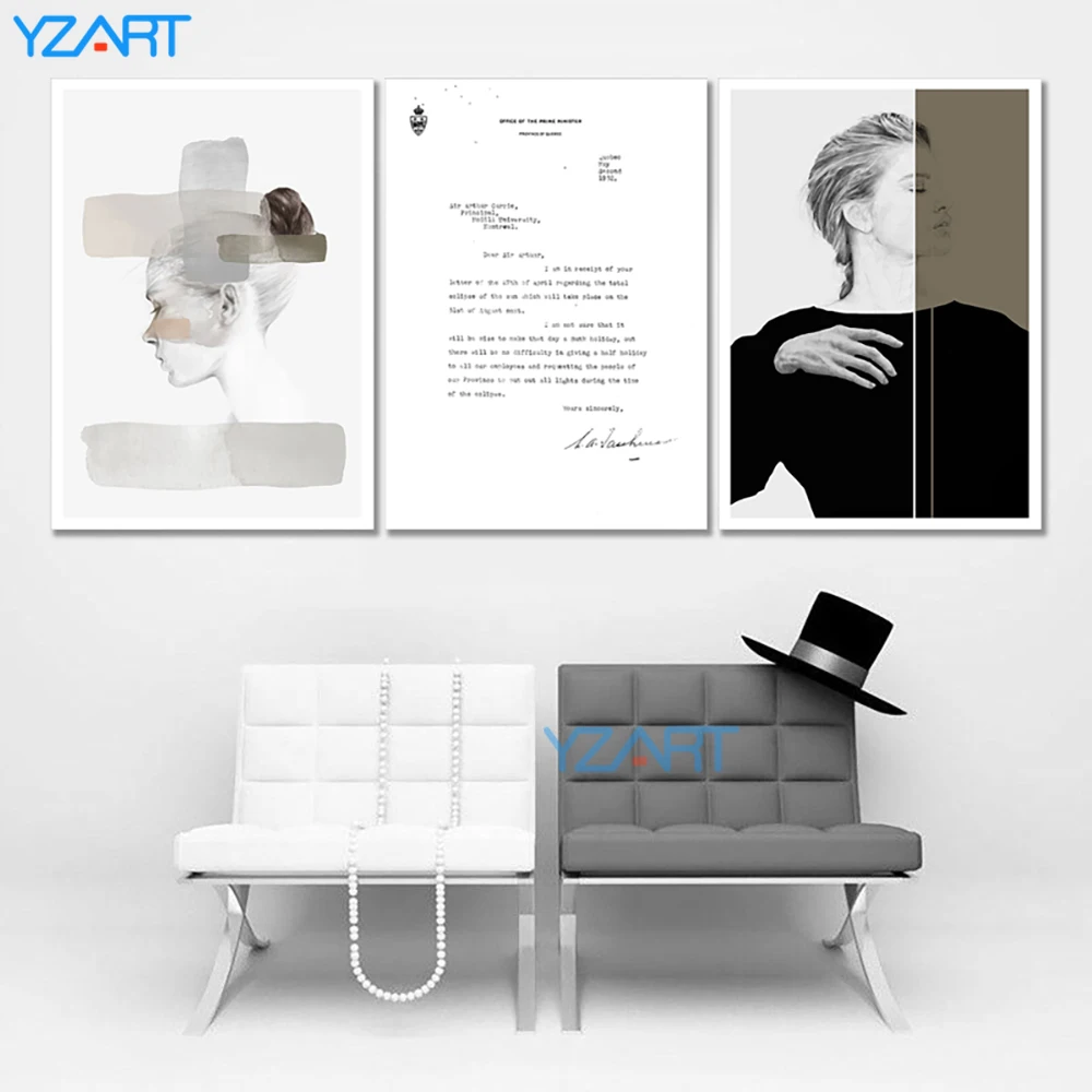 

3 Pcs Modern Minimalist Nordic Style Abstract Art Fashion Women Black and White HD Printing Poster Wall Art Home Decoration