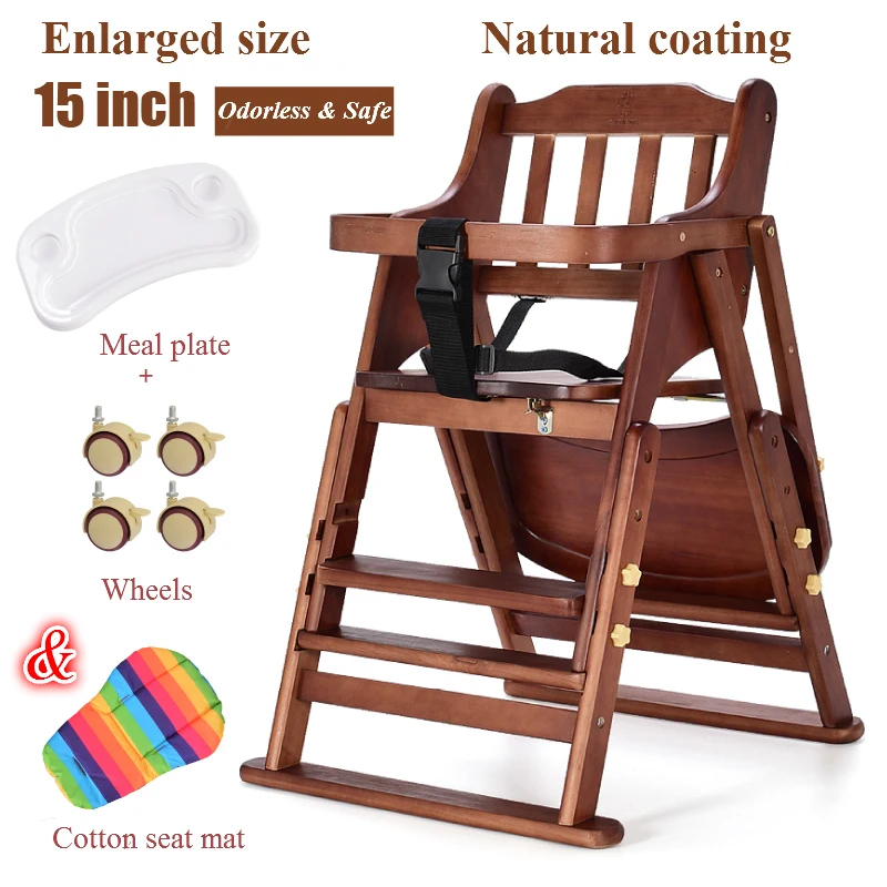 Multi-Functional Fold & Portable Solid Wood Baby Feed Chair For 1-6 Ages Kids, Height Adjustable Highchair