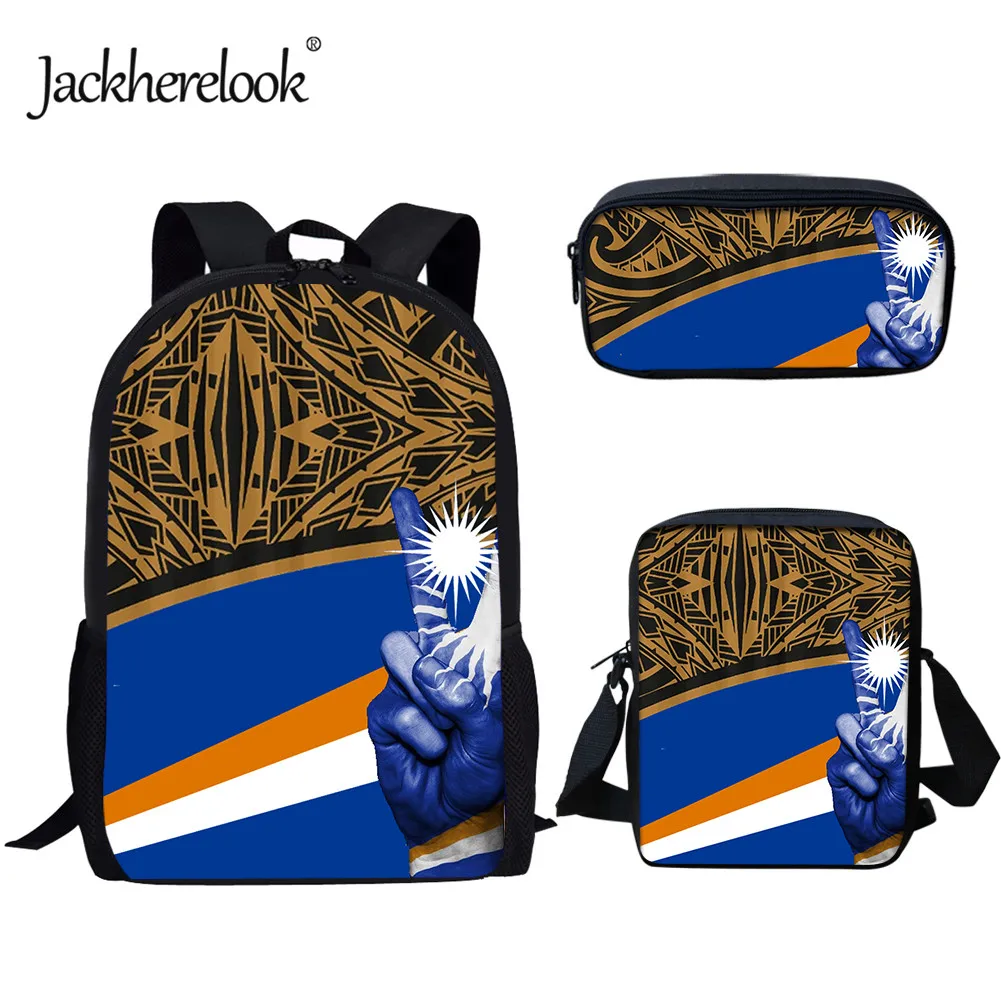 

jackherelook Fashion Schoolbag Island Kwajalein Flag Polynesian Design Student School Bags 3pcs/Set Teenagers Campus Backpack