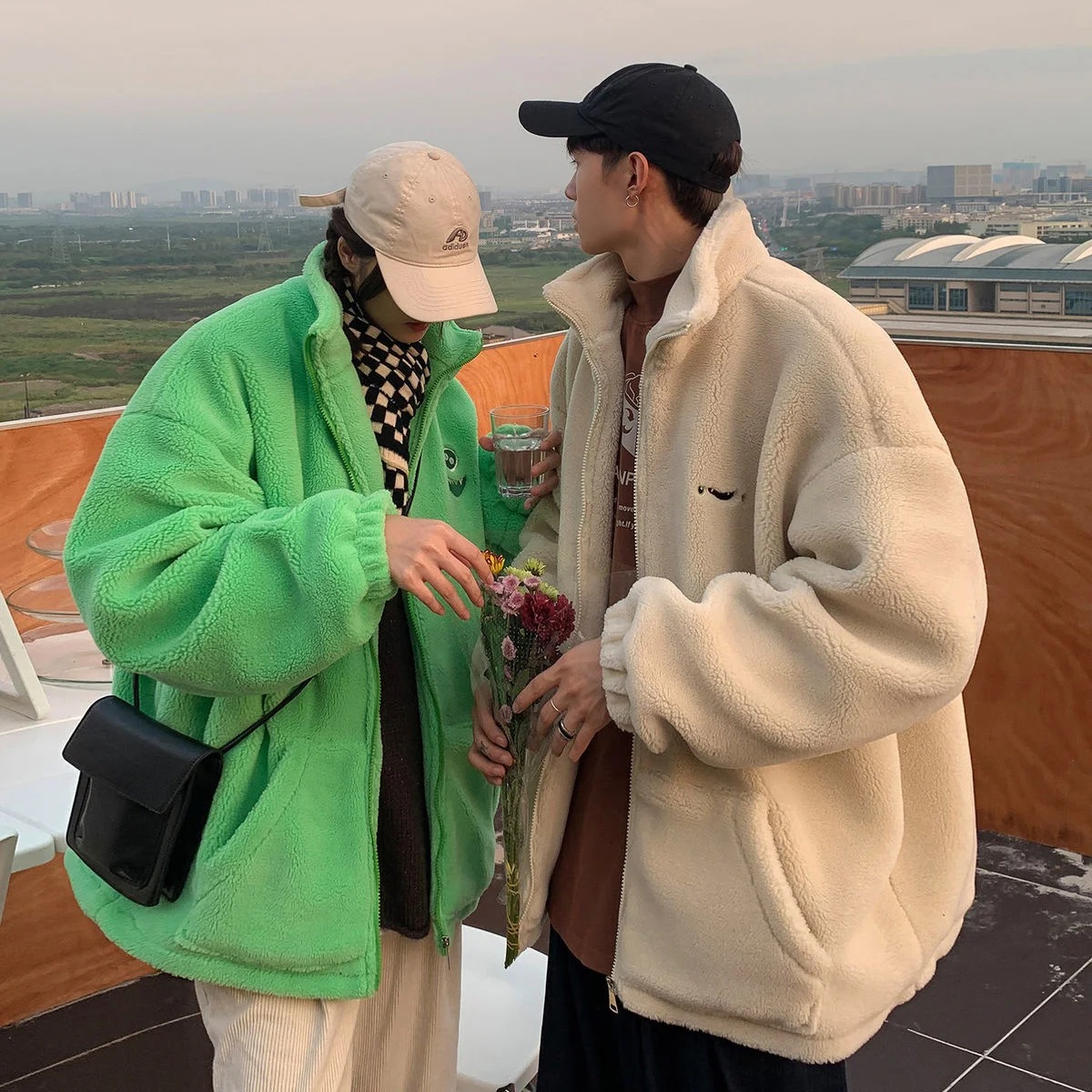 

PR Winter Warm Stand Jackets Prakas Fashion Monster Embroidered Lamb Woolen Men Coats Harajuku Oversize Male Parka Male Clothing