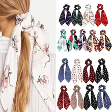 Vintage Women Headwear Turban DIY Bow Streamers Hair Scrunchies Ribbon Hair Ties Horsetail Ties Head Wrap Hair Accessories (1)