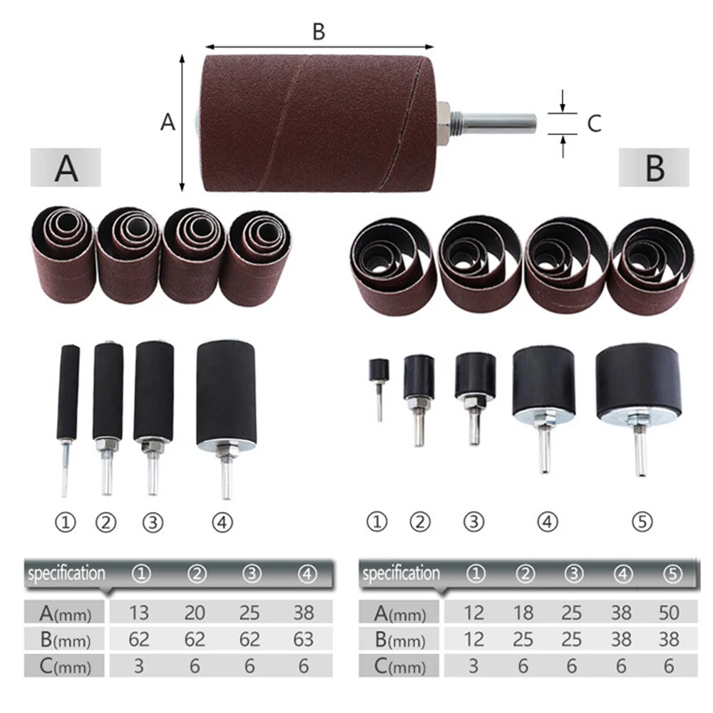 

Drum Sander Kit Sandpaper Long Short Drill Sanding Drum With Spindle Grit 80 120 Sander Sleeves for Woodworking Metalworking