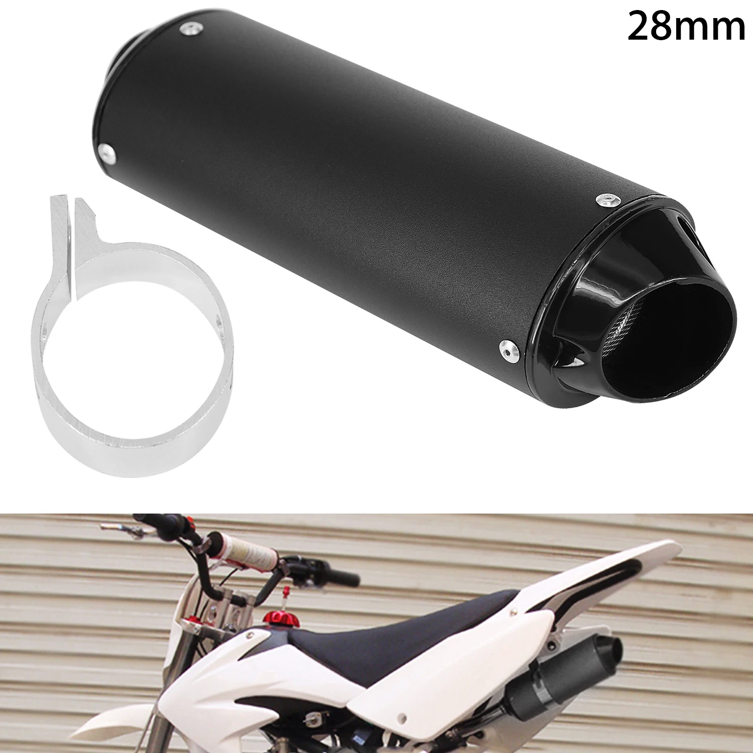 

28mm Universal Aluminum Exhaust Muffler With Clamp For 50cc 110cc 125cc Dirt Pit Quad Bike ATV Pit Dirt Bikes Tool Parts