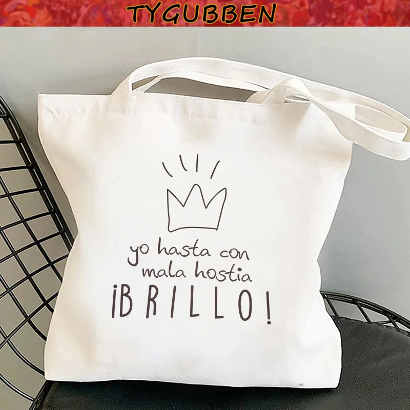

Kawaii Spanish Women's Bag Básico Phrase Print Female Canvas Tote Bag Letter Graphic Woman Shopper Bag Shopping Bags