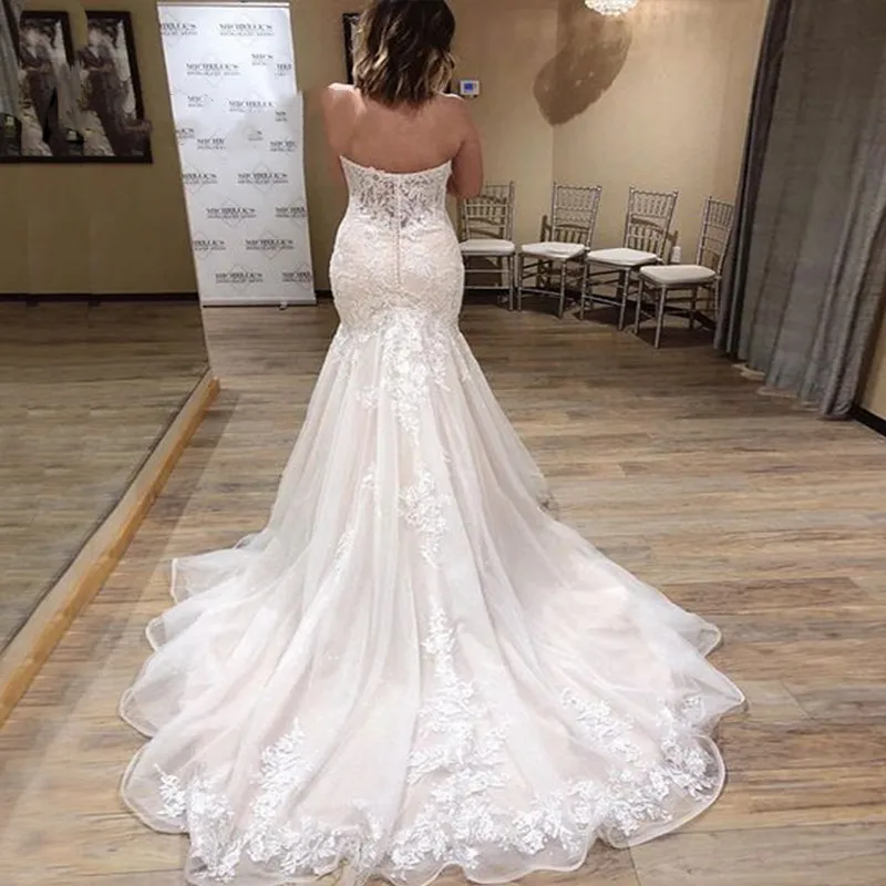 Vestido De Noiva, Милое Свадебное платье с открытыми плечами, кружевные платья с аппликацией в виде русалки для свадебного торжества, abito da sposa