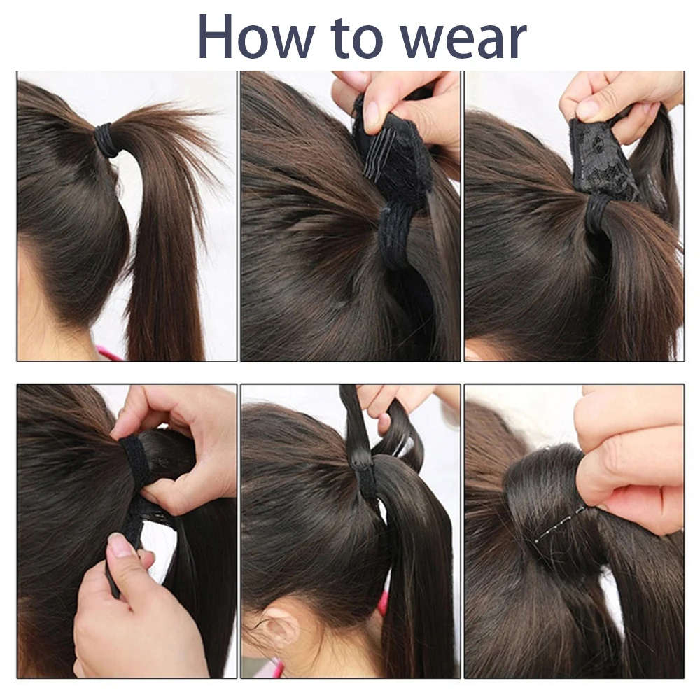 Synthetic Bounce Wrap Around Ponytai 18Inch Straight Hairpiece With Clip In Hair Drawstring Ponytail Hair Extension Natural Blac