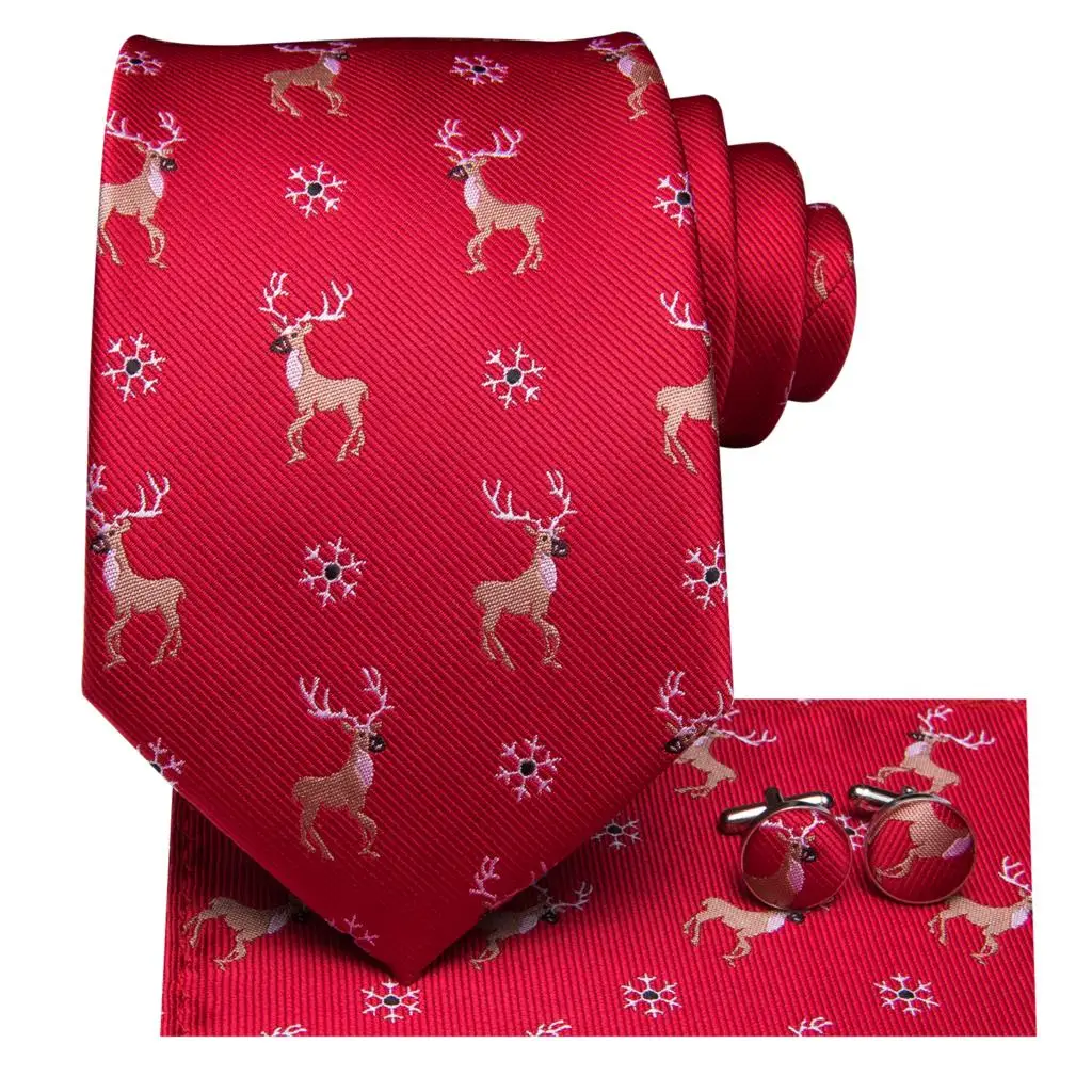 Hi-Tie Красный Рождественский галстук модный дизайн Олень Лось узор галстуки для мужчин шелк высокое качество мужской галстук Hanky запонки набор