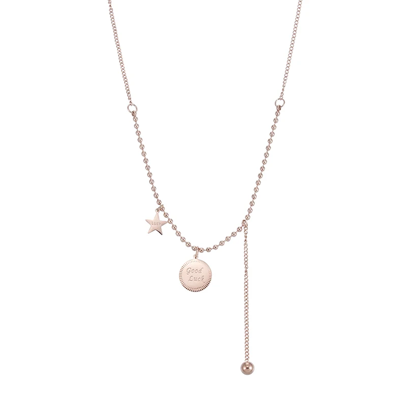 

Hot Selling Hiphop Style Rose Gold Star Good Luck Pendant Letter Necklaces